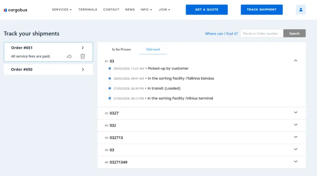 parcel tracking integration delivered shipment interface