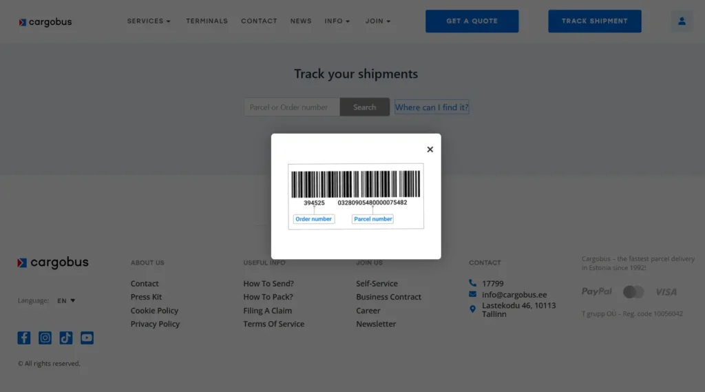 parcel tracking integration barcode help modal
