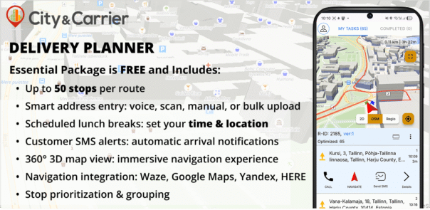 List of City Carrier Delivery Planner route optimization features included to free plan