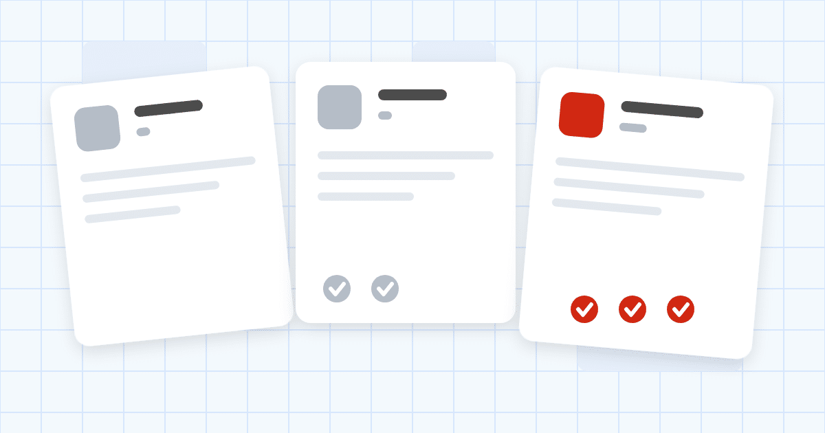 Three route planner cards side by side, with the red card on the right showing the most checked features.