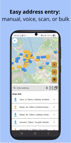 Deliveryplanner 6 City Carrier Delivery Planner app on mobile with a map and new address entering page